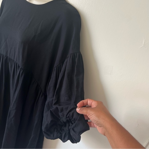 ZARA Women’s Small Voluminous Dress Black Puff Mid Sleeves Loose Fit Stretch - Picture 4 of 10